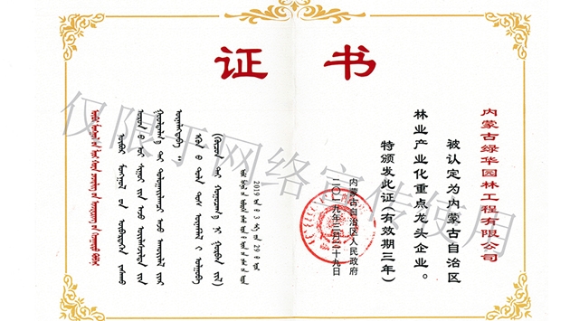 標題：內蒙古龍頭企業(yè)榮譽證書
瀏覽次數：1671
發(fā)表時間：2019-10-26